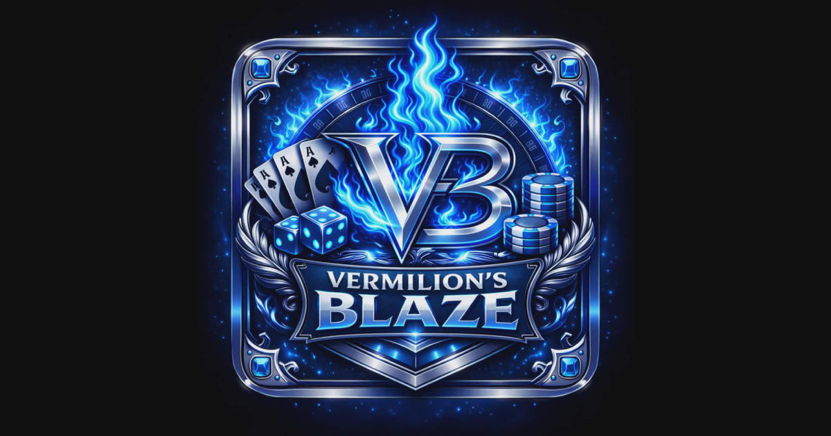 Main banner highlighting Vermilions Blaze Casino with login and register buttons.